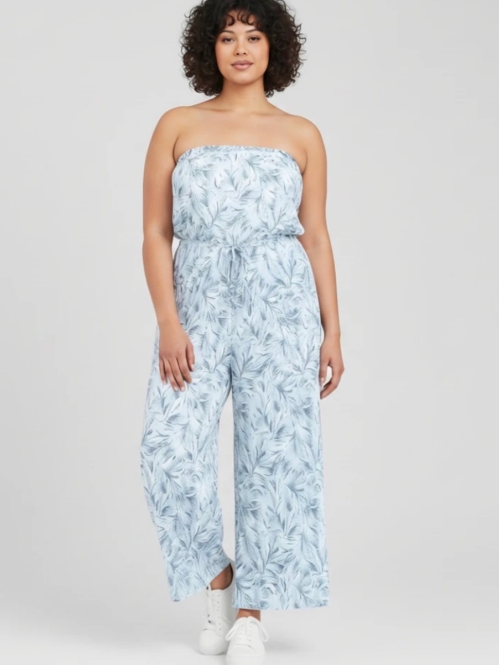 NWT J. Valdi Strapless Gray & White Tropical Cropped Jumpsuit / Coverup Size S - Picture 1 of 11